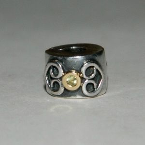 Pandora 14k Double Heart Peridot Clip Charm